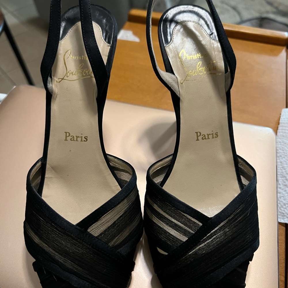 Christian Louboutin Gorgeous Black Chiffon and Satin Slingback Heels Sz 40; $285